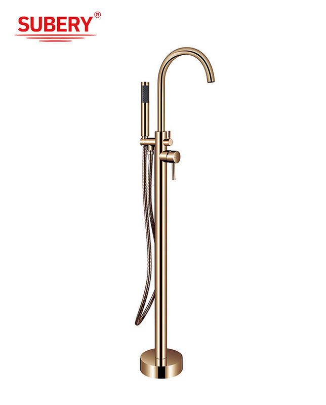 OEM Single Lever Free Standing Tub Faucet Floor Mount With Diverter Розовый Золотой латунь